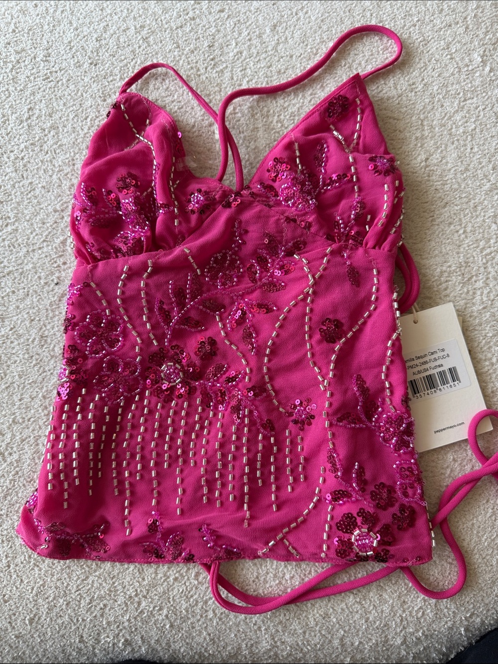 Peppermayo Hot Pink Beaded Top